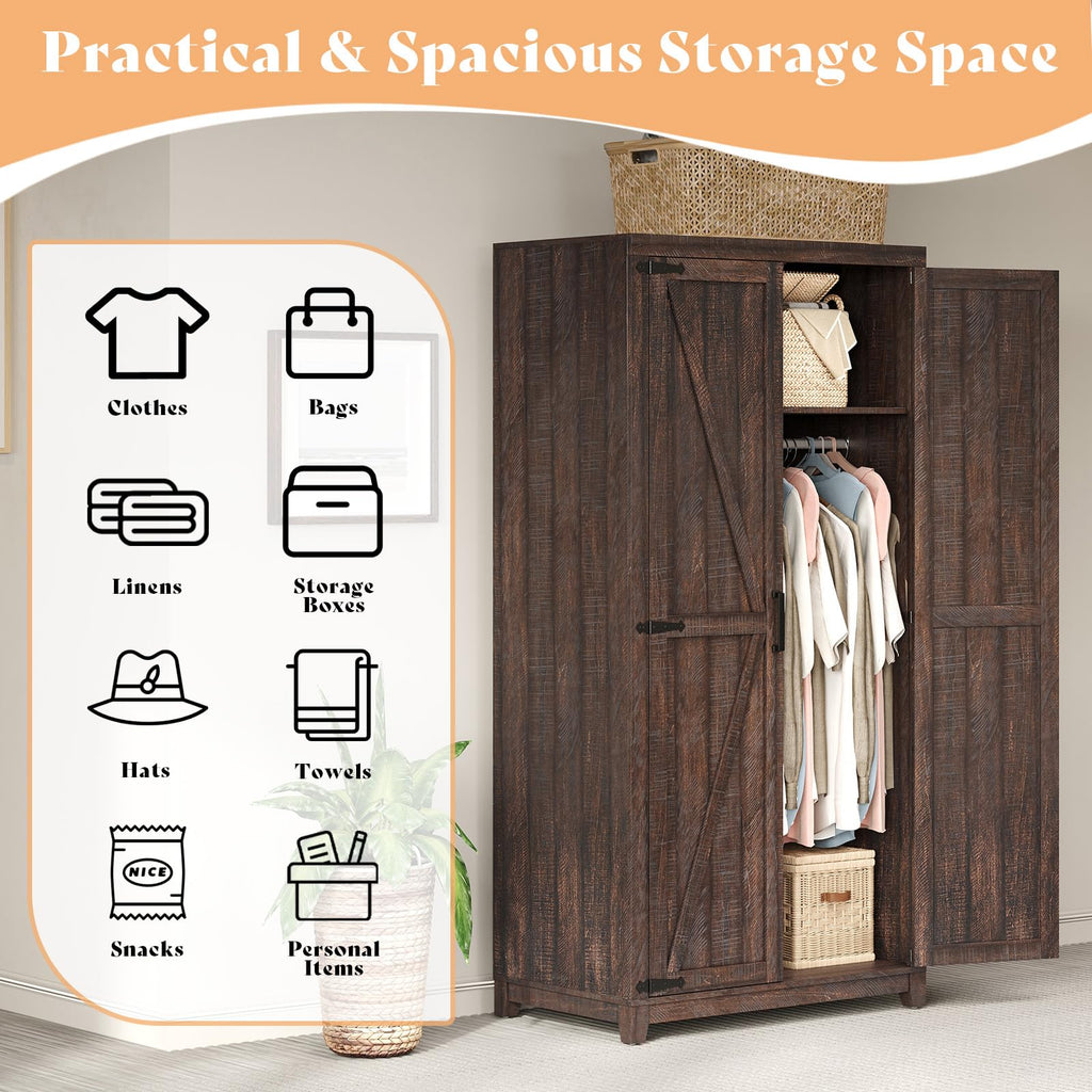 71'' Farmhouse Armoire Wardrobe Closet Set of 2