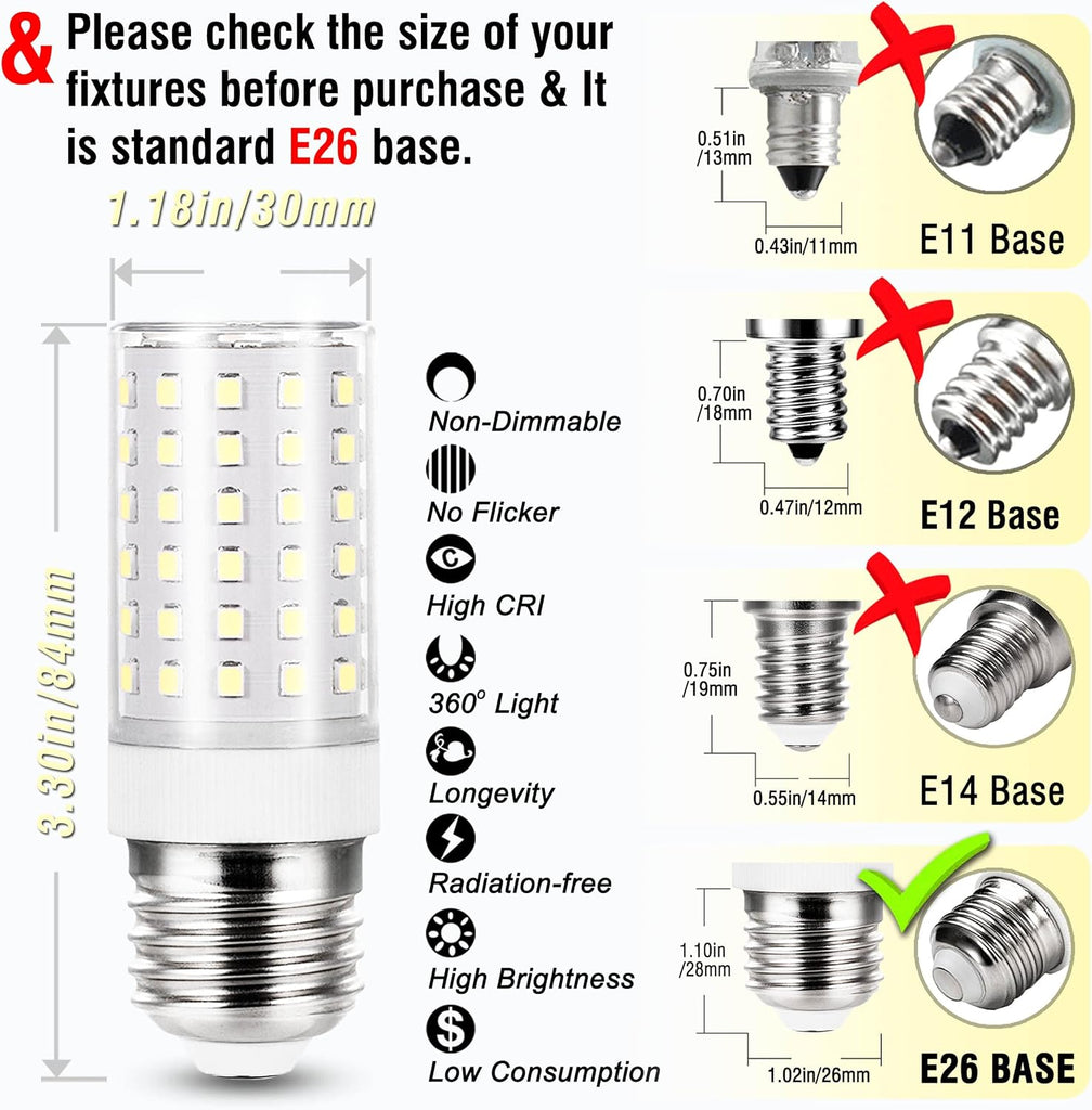 E26 100W Replacement LED Candelabra Corn Bulbs 6000K White