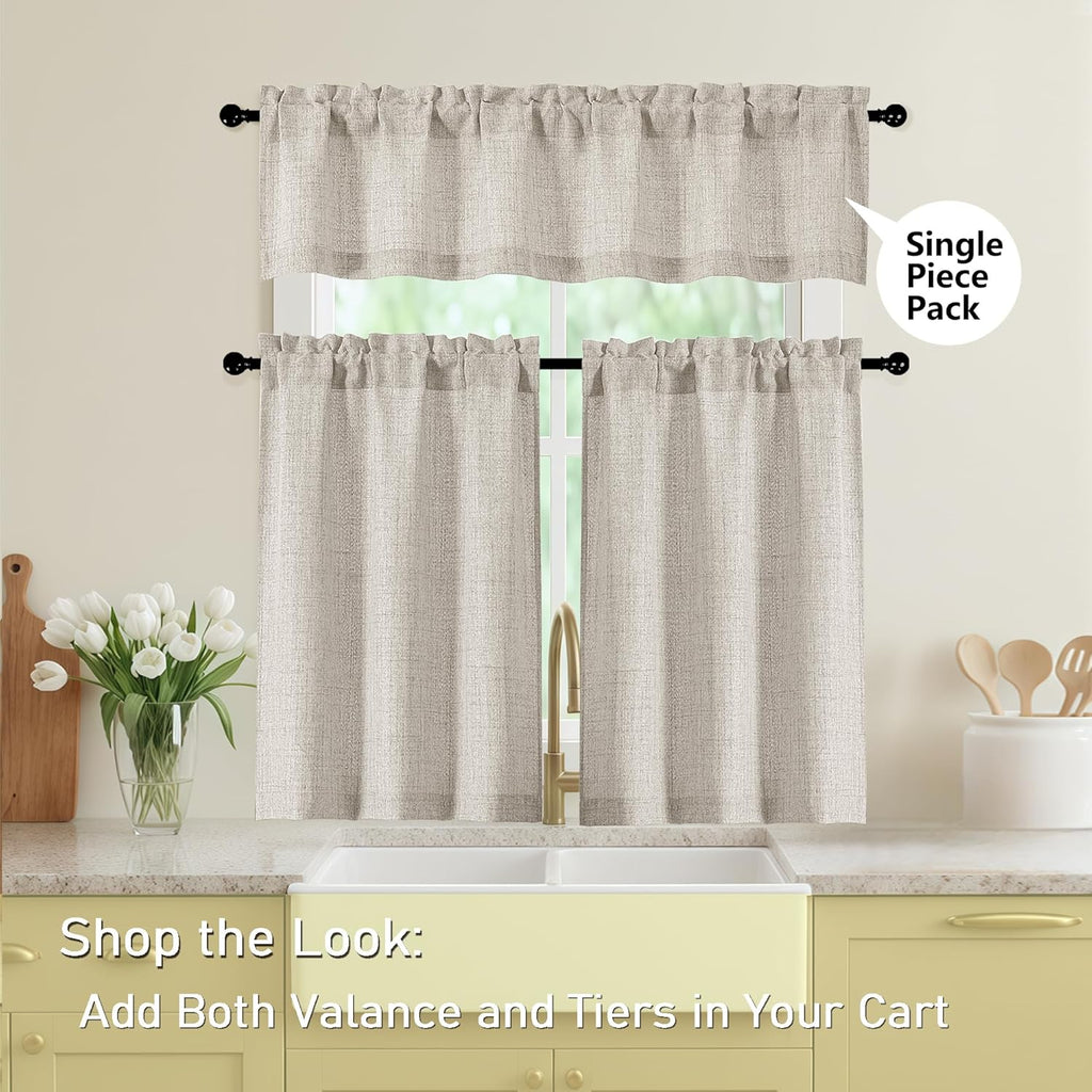 Linen Valances for Windows, Light Filtering Faux Linen Textured Small Short Window Curtain for Bathroom Basement
