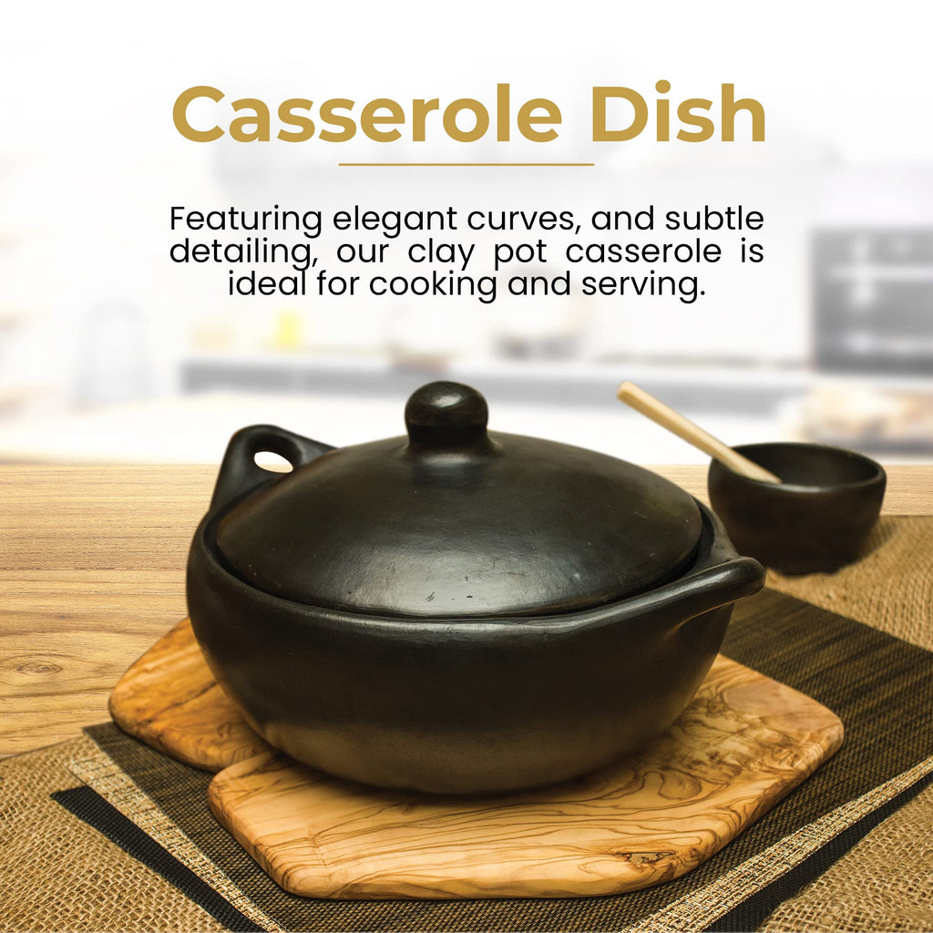 Authentic Chamba Casserole - Elegant Handmade Black Clay Cooking Pot with Cover - Perfect for Soups, Stews, Braises &