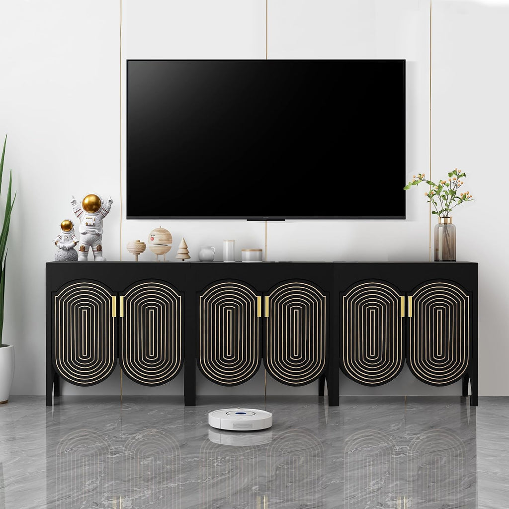 Fluted Sideboard Cabinet with Storage,Buffet Cabinet with Adjustable Shelves,Accent Storage Cabinets with Carved Arc