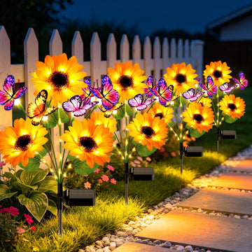 Solar Garden Lights Outdoor 6 Pack, 18 Sunflowers & 24 Butterflies