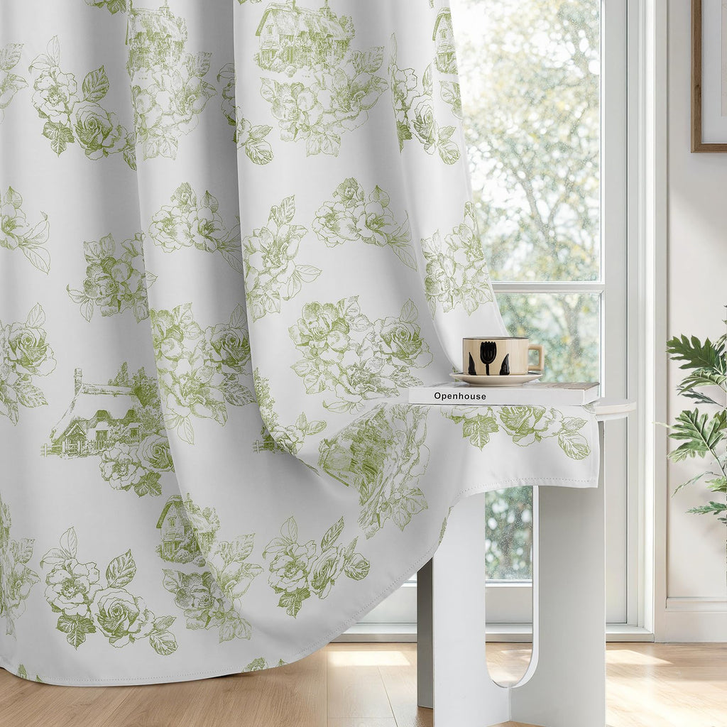 100% Blackout Curtains Green Curtains Floral 63 Inch