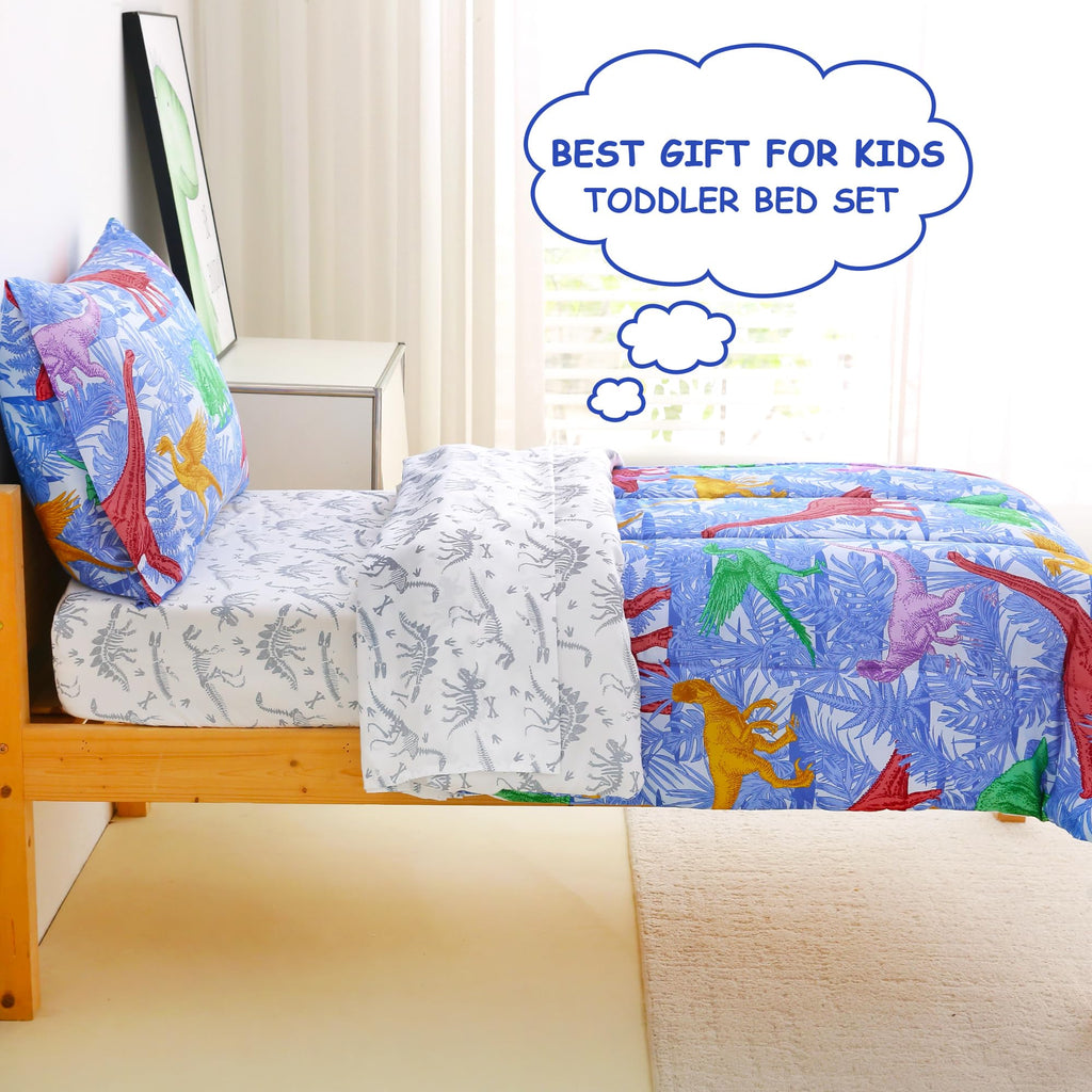 Toddler Bedding Sets for Boys,4 Pieces Dinosaur Printed Comforter