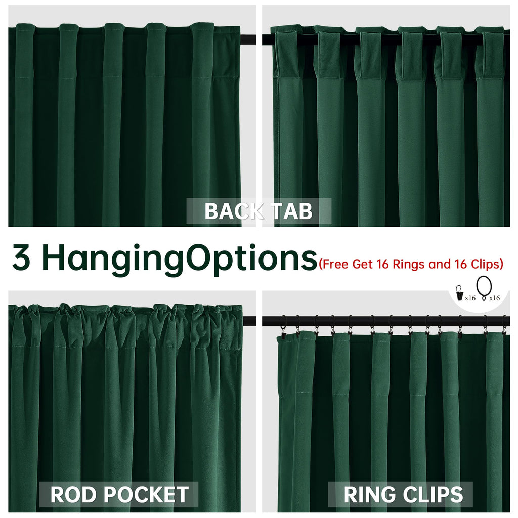 120 inch Dark Green Velvet Extra Long Curtains with Back Tabs