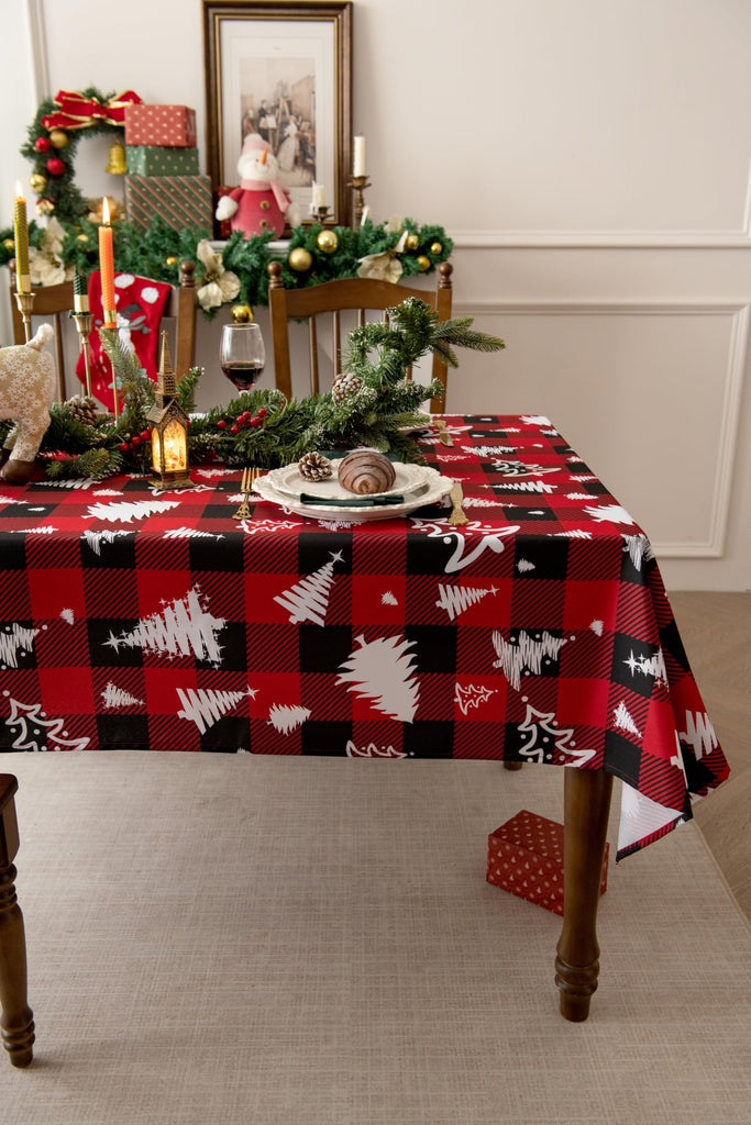 Waterproof Checkered Tablecloth Fabric - Rectangle 58x84 Inch Christmas Tree Table Cloth for Indoor/Outdoor Use