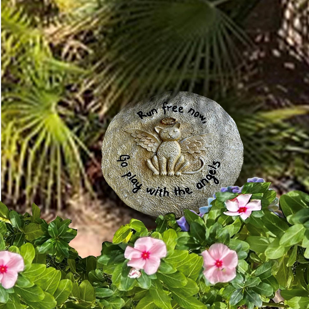 Pet Memorial Stone - Cat or Dog Grave Marker - Durable Waterproof Garden Memorial Stone for Indoor and Outdoor Use