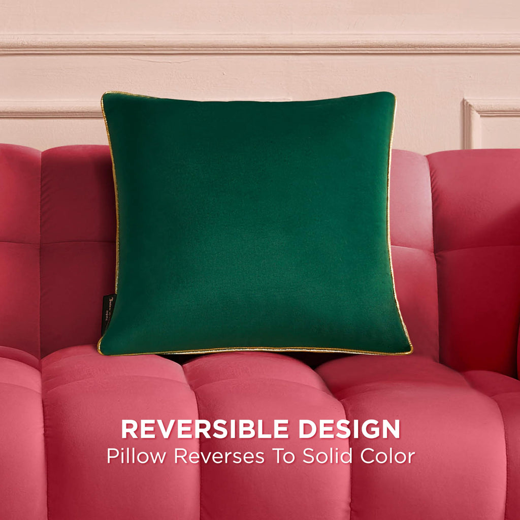 Reversible Velvet Cheetah Pillow, 18" x 18" Decorative Pillow, Emerald Green