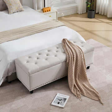 50.8" Large Ottoman Storage Bench, Oversized Tufted Upholstered Entryway Benches End of Bed, Rectangle Dorm Foot