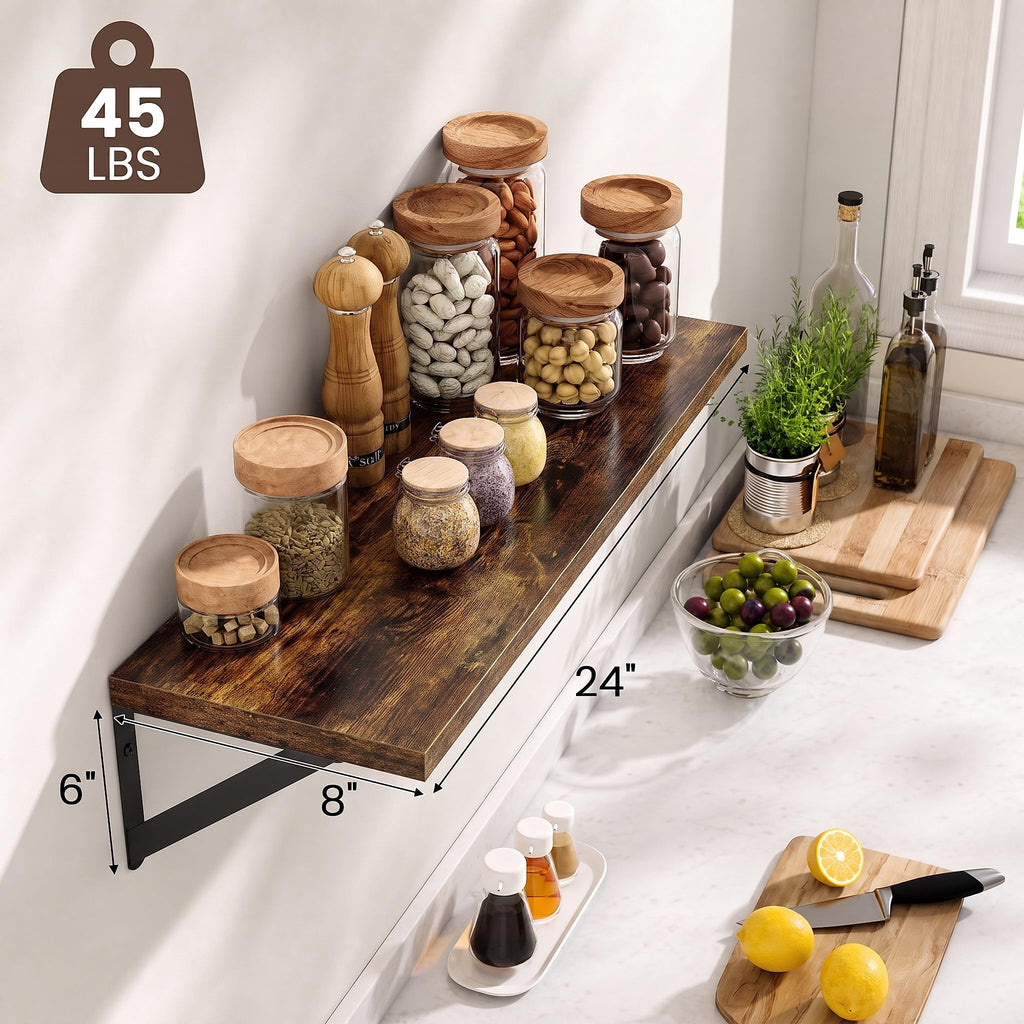 Wall Mounted Floating Shelves Set of 3, 24x8, Rustic Brown