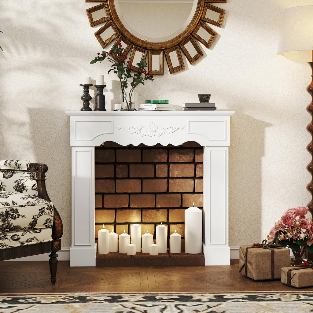Baroque Fireplace Mantel Freestanding with Leg 43.3"x39.8" White