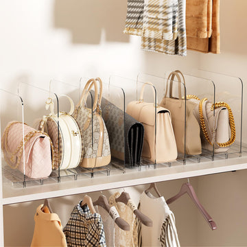 Stackable Purse Organizer for Closet, Adjustable Closet Purse Organizer, Clear Acrylic Shelf Dividers, Detachable