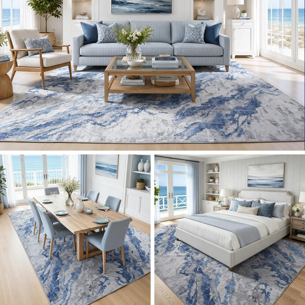 Blue Grey Modern Coastal Area Rug