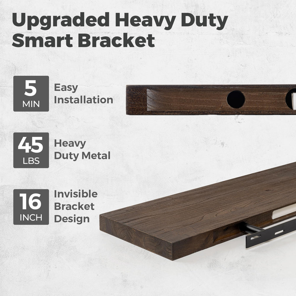 Elm Floating Shelves for Wall - 40" W x 9.3" D Rustic Solid Wood Shelves with Invisible Bracket, Wall-Mounted Storage