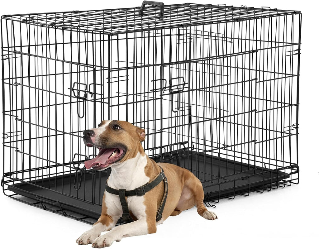 Dog Crate Dog Kennel Cage with Double Door,36 inch Folding Metal Wire Dog Cage with Removable Tray&Divider Panel,Pet