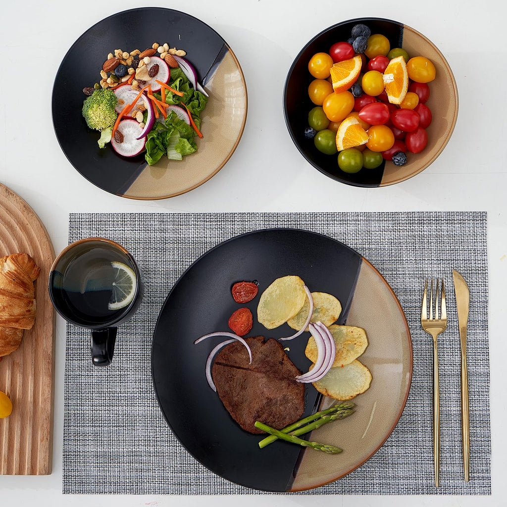 Beston Stoneware Dinnerware Sets Service for 4, 16 pcs Reactive Glaze Plates and Bowls Sets, Handmade Ceramic Dish