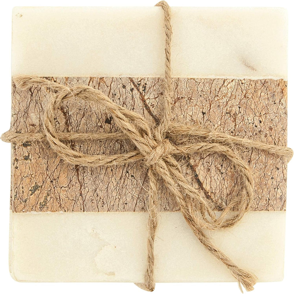 Square Marble Coasters with Jute String ( Pieces) - Set of 4