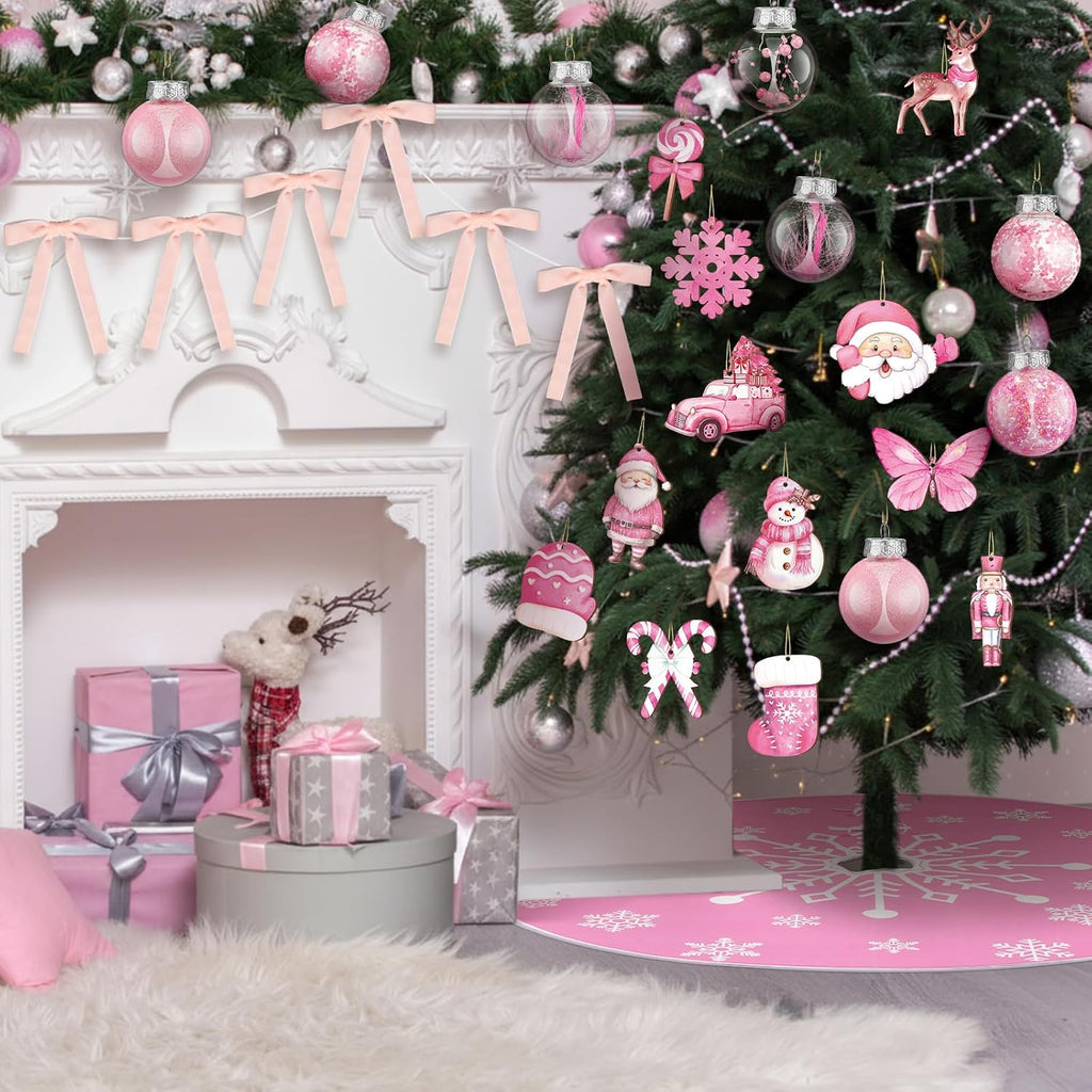 74 Pcs Pink Christmas Tree Ornaments Set