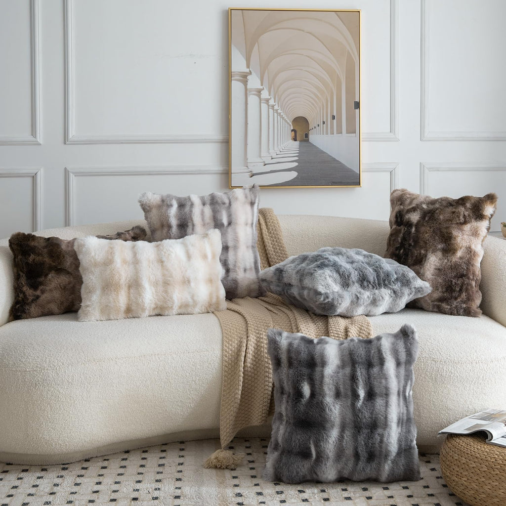 Pack of 2 Thick Plush Faux Wool Throw Pillow Covers Soft Boho Throw Pillows Luxurious Cushion Covers for Couch Sofa