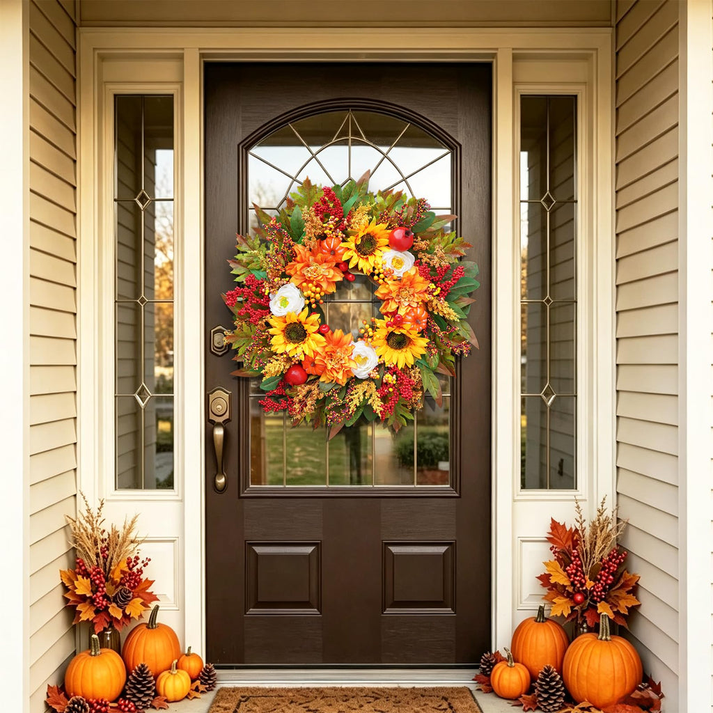 Fall Wreaths for Front Door, 24 Inch Autumn Wreath Luxury Harvest and Thanksgiving Indoor & Outdoor, Fall Door Wreath