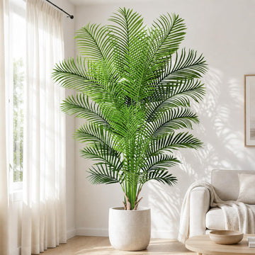 Artificial Palm Tree 7ft Tall Fake Palm Tree Indoor Decor with 18 Leaves and Real Bark Design Faux Tropical Areca
