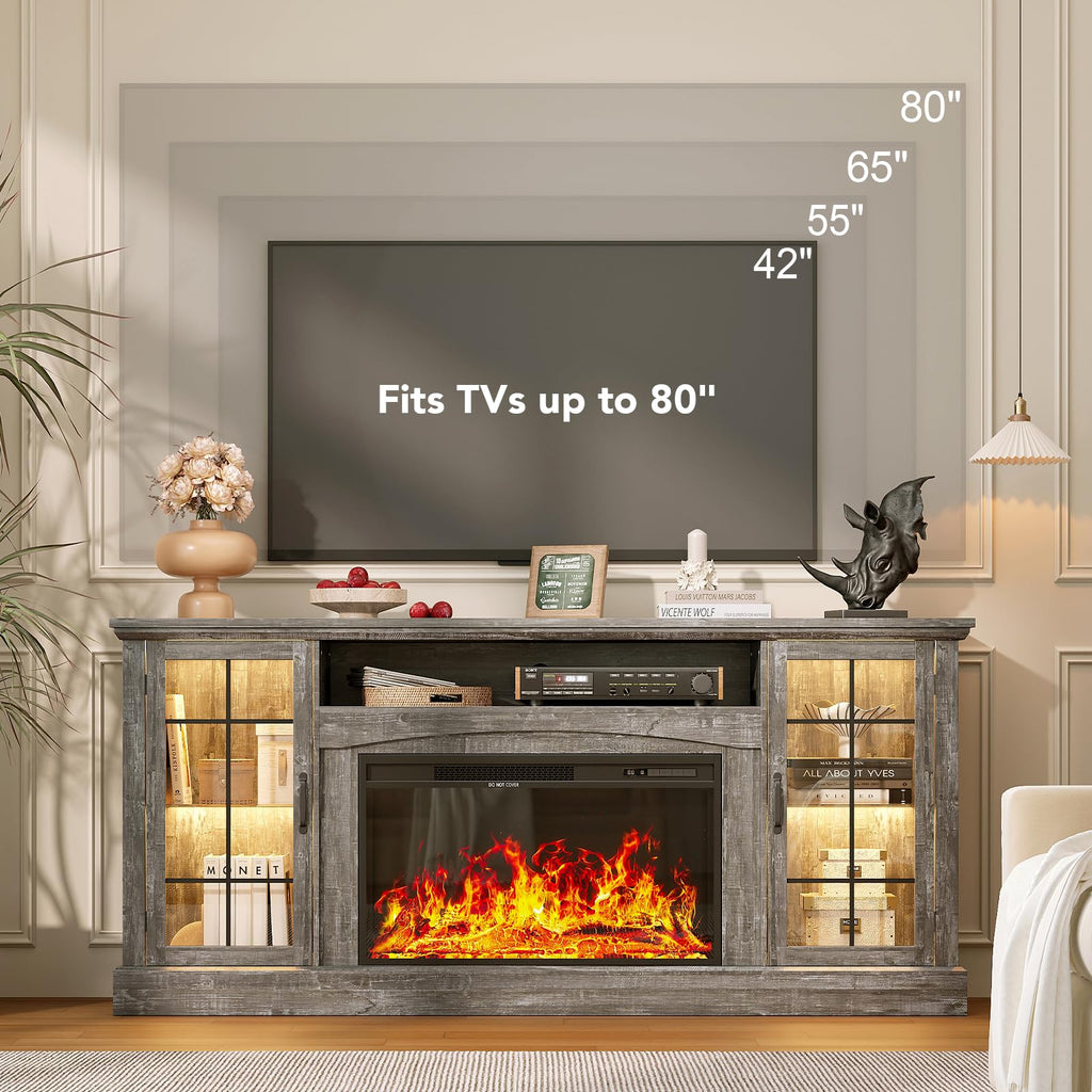 2-in-1 Multifunctional Fireplace TV Stand with 30" Removable Electric Fireplace, 70" Farmhouse Entertainment Center