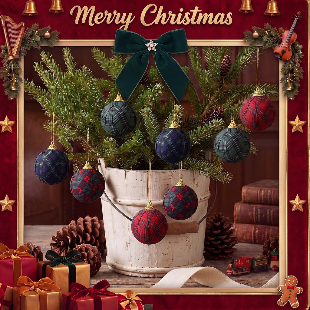 Christmas Tartan Plaid Ball Ornament Decoration 2.36 Inches - Set of 24