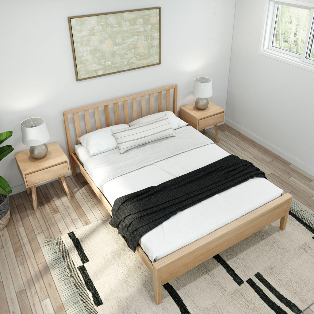 Scandinavian Single Bed (Queen), with Slatted Headboard, Blonde