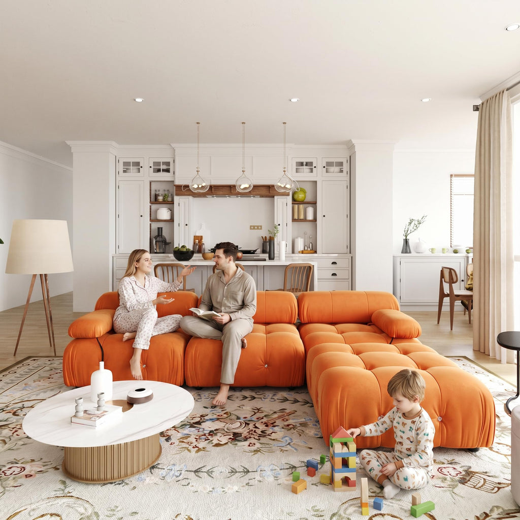 Modern Velvet Sectional Sofa, L Shape Minimalist Modular Sofa, Convertible Couches