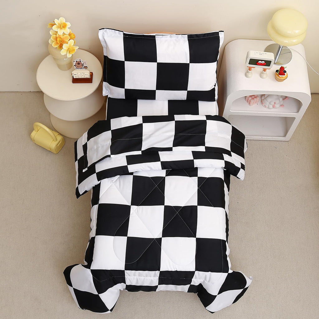 Checkered Toddler Bedding Set Black White Plaid Comforter Set