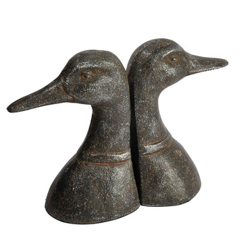 Decorative Distressed Cast Metal Duck Head Bookends, Black, Set of 2