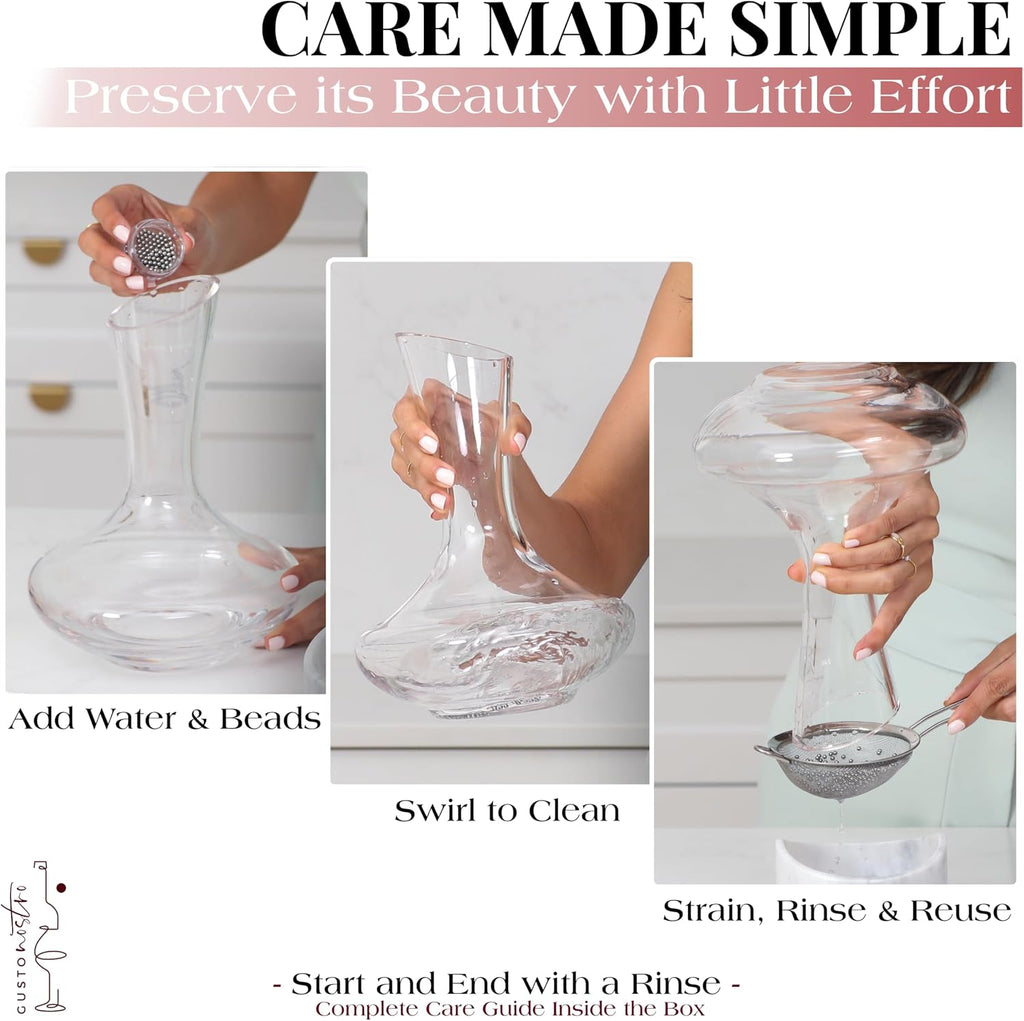 Crystal Wine Decanter with Marble Stopper - Premium Hand-Blown Lead-Free Glass Wine Decanter for Red Wines - 750ml