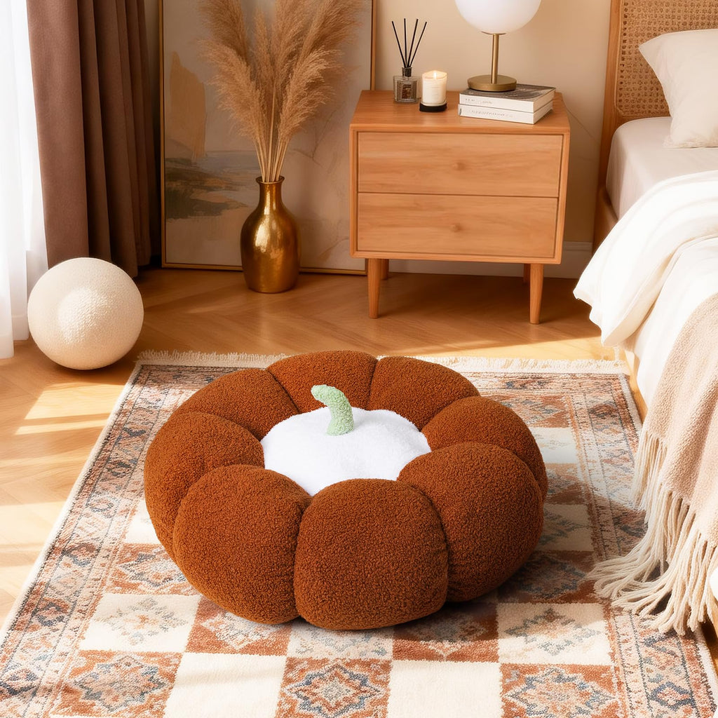 24" Pumpkin Floor Cushion, Large Plush Round Pillow Seat
