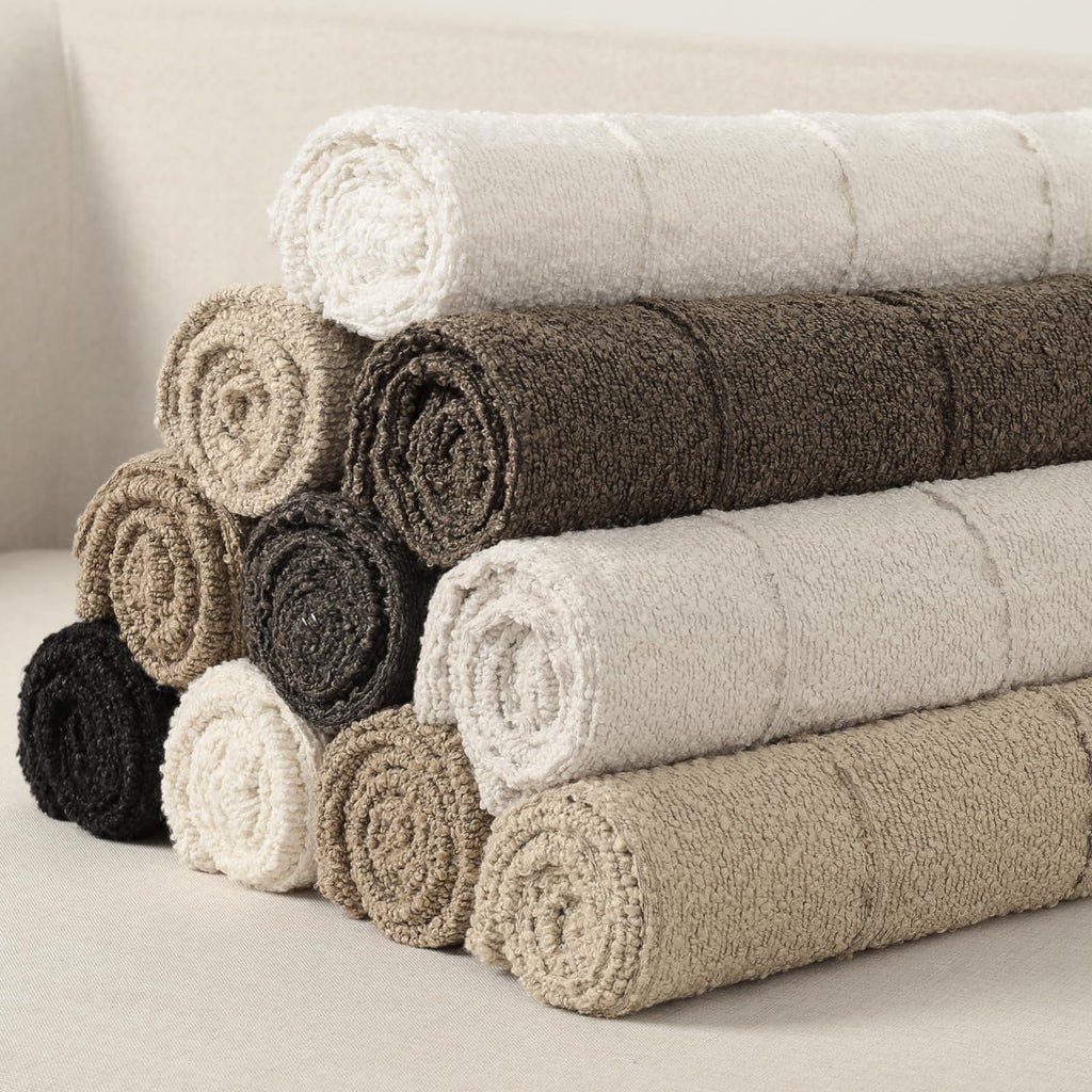 Textured Boucle Throw Pillow Covers 20x20 Pack of 2 - Soft Neutral Striped Cushion Covers, Cozy Accent Decorative