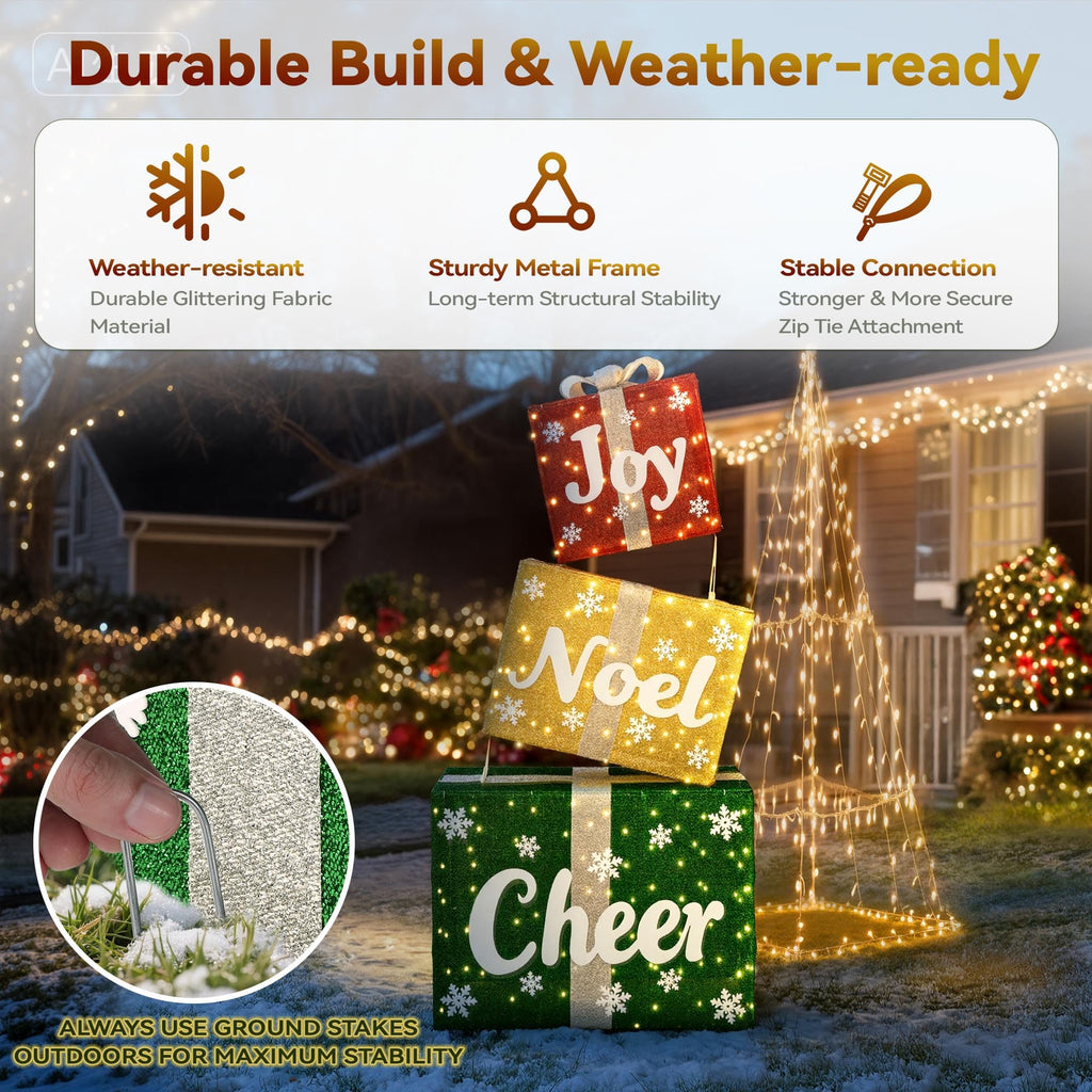 3D Jumbo Gift Box Outdoor Christmas Decoration with Timer&Remote Control