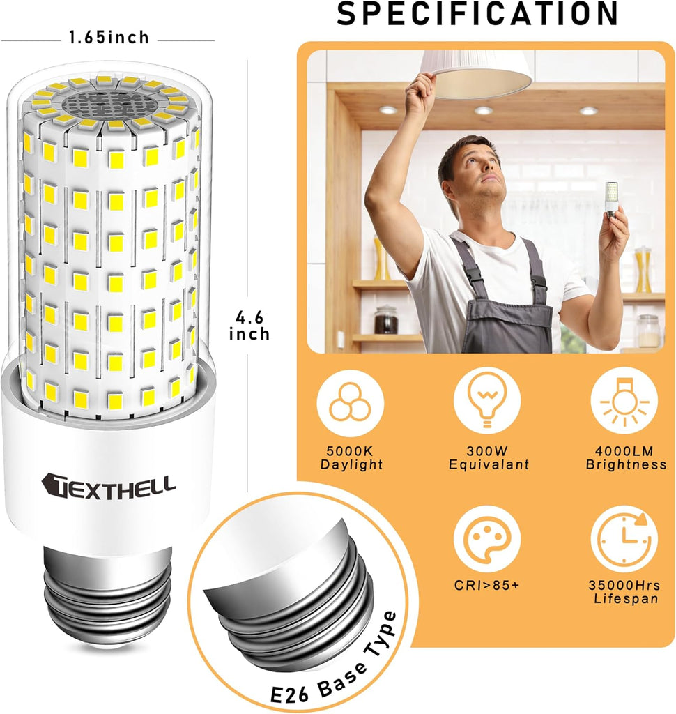 4pcs LED Corn Light Bulb 4000LM 300w Equivalent Super Bright Corn Bulb 5000K Cool Daylight White 20W LED Bulb E26/E27