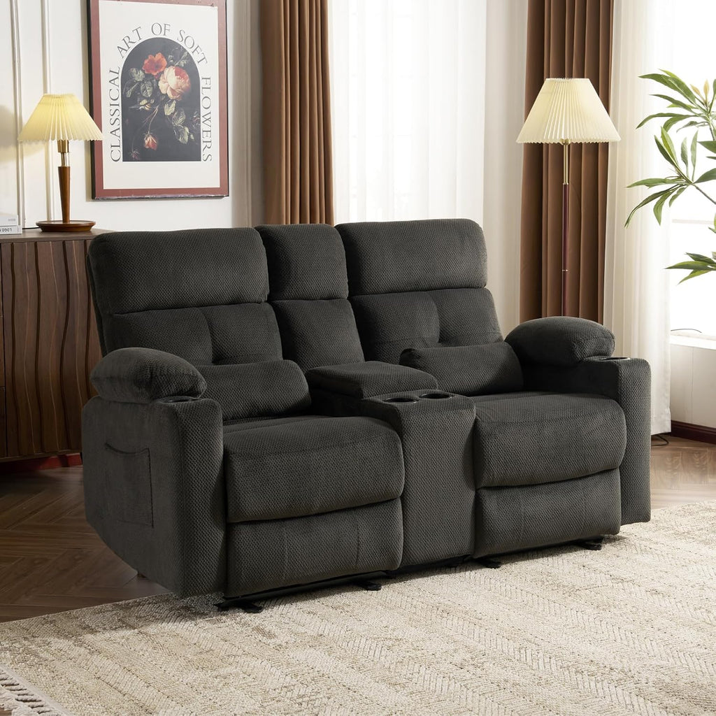 Home Theater Seating Loveseat Recliner Sofa, Power Reclining Couch with Massage & Heat, USB Charging Port