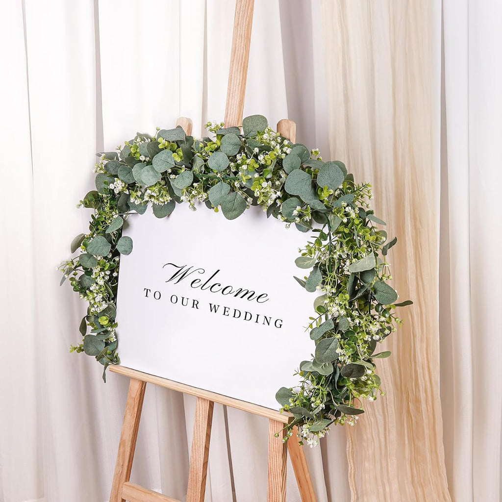Artificial Eucalyptus Garland with White Flowers,5.9FT Greenery Garland Fake Vines Hanging Green Garlands - Set of 4