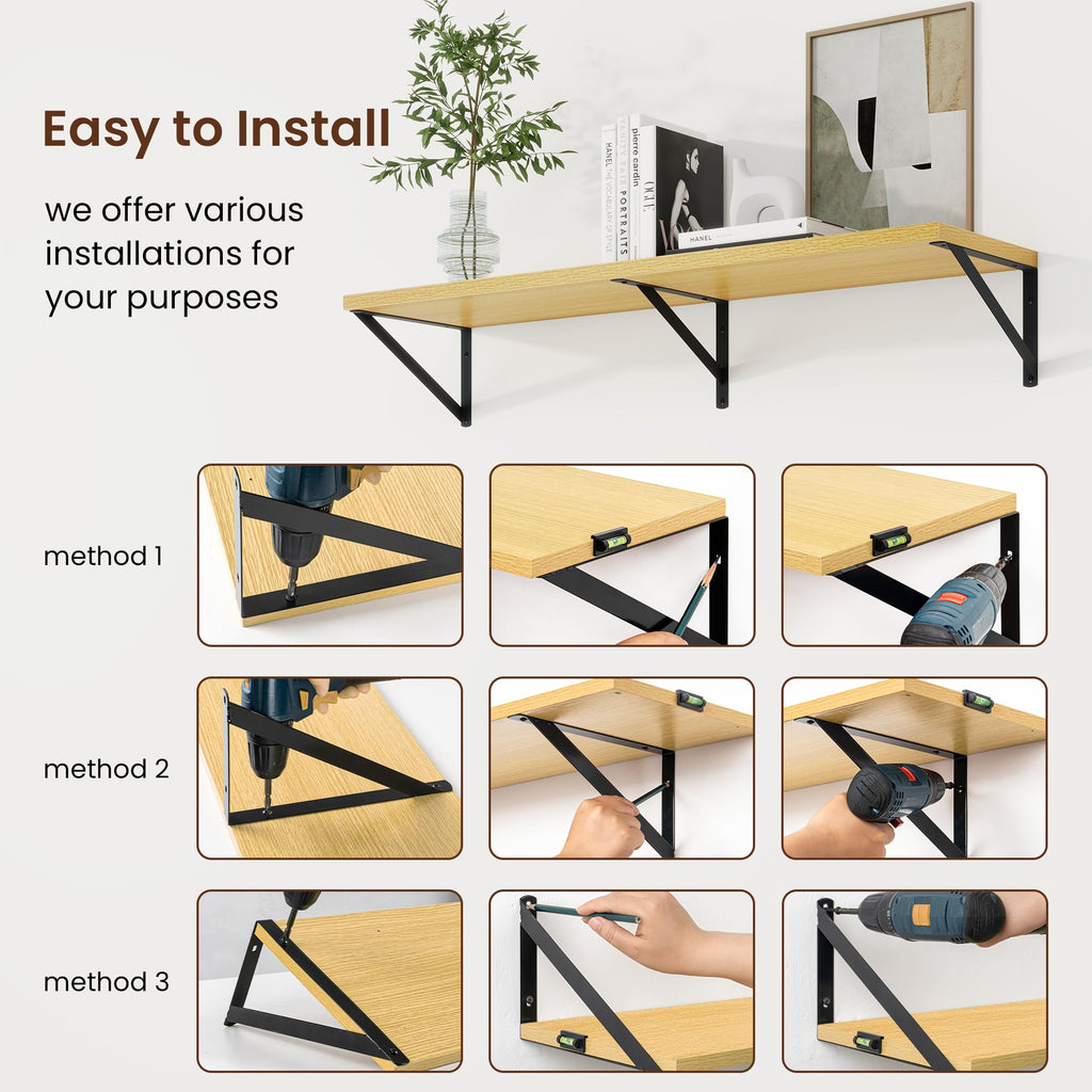 Deep Floating Shelves, 48'' x 10'' Oak Wall Shelves Set of 2