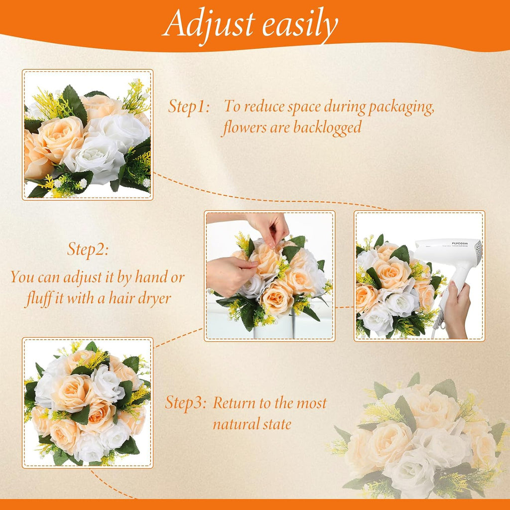 Silk Rose Flower Balls,Champagne, White - Set of 24