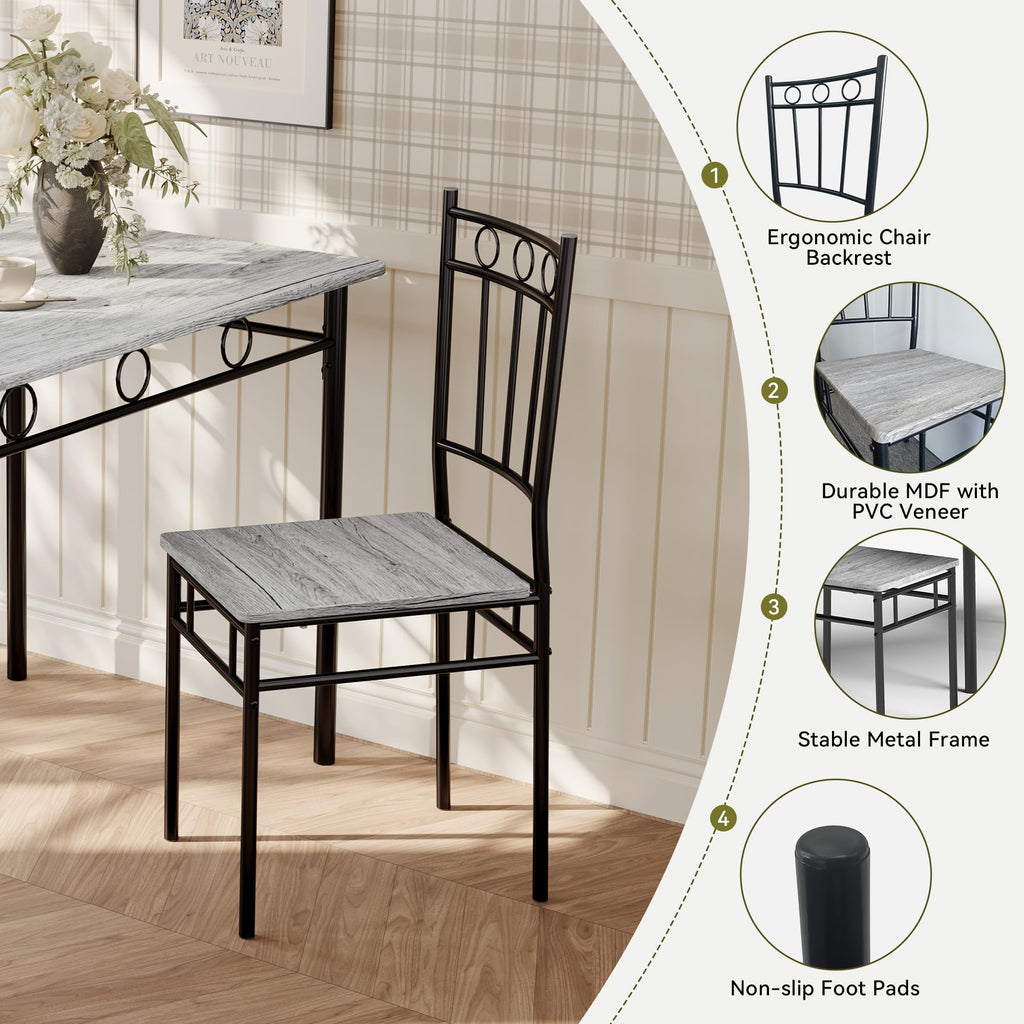 5 Piece Dining Table Set, Wood Kitchen Table and Chairs for Small Space, Breakfast Nook, Easy Assembly, Grey