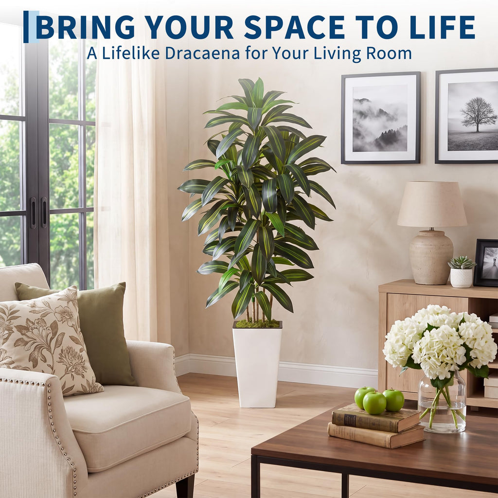 Artificial Dracaena Tree with Tall Planter, 5/6/7FT Fake Plants