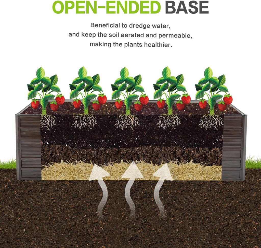 8x4x2 FT Galvanized Metal Raised Garden Bed Kit with Woodgrain Finish, Large Open-Bottom Outdoor Planter Box for