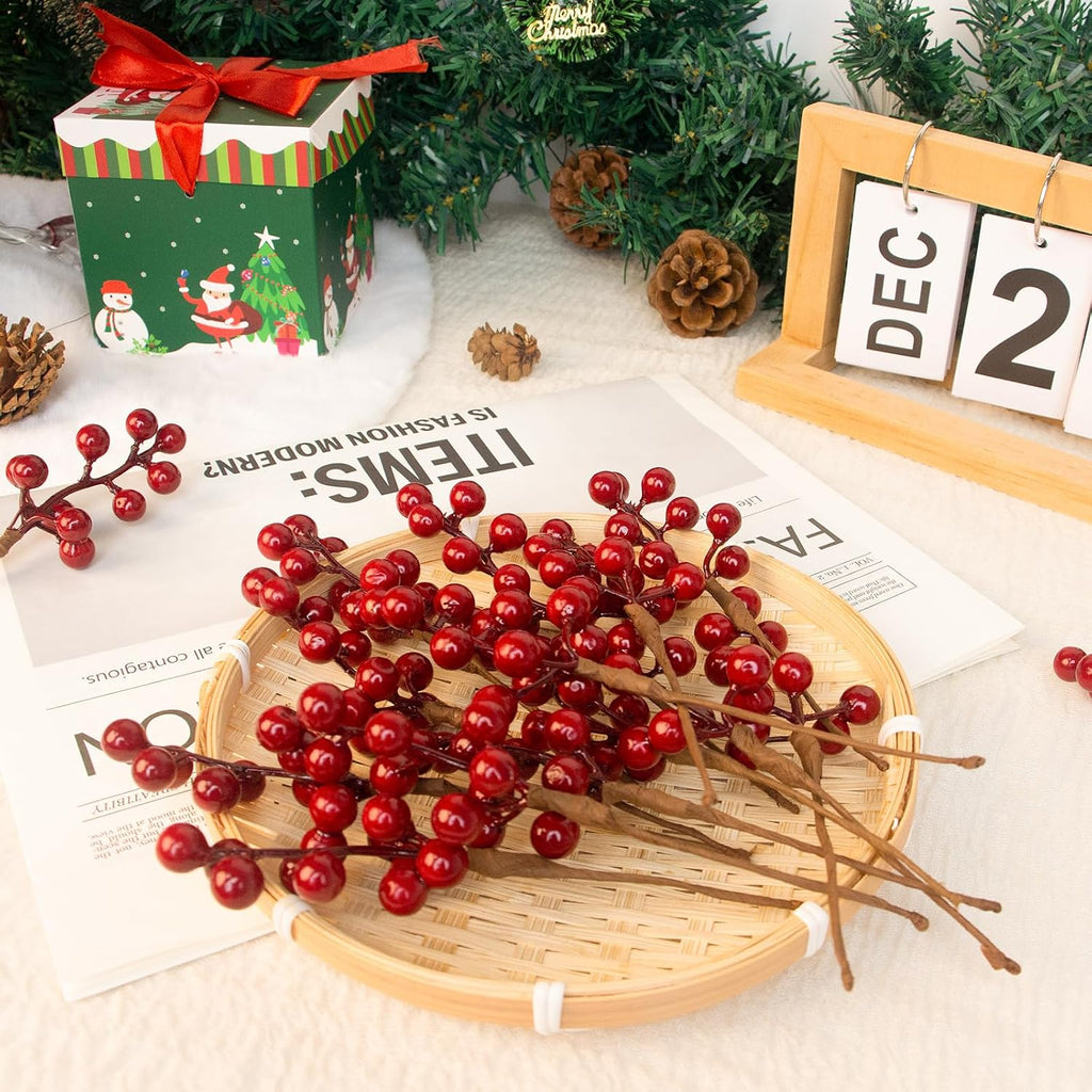50-Pack Christmas Tree Decorations 6.5" Red Berry Stems Ornaments - Set of 50