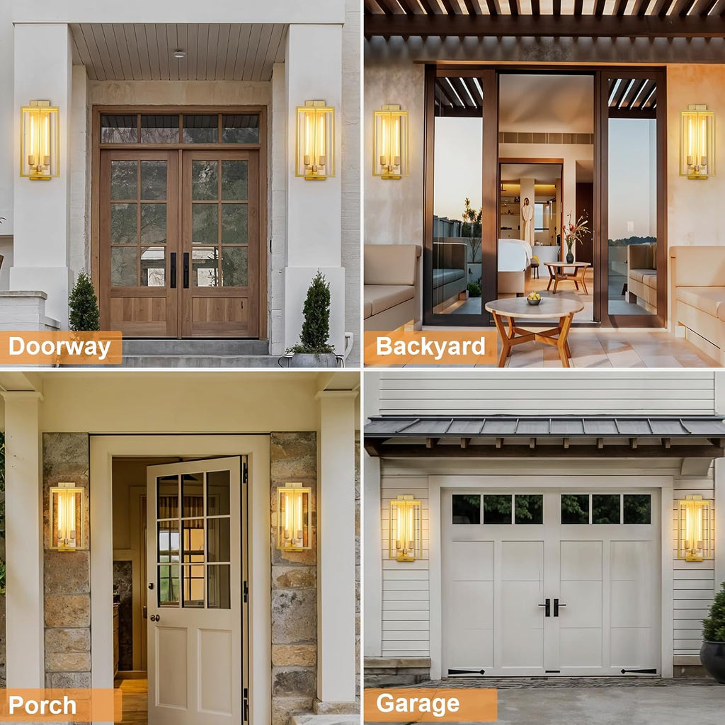 21" Large Gold Outdoor Wall Lantern, IP65 Waterproof Modern Porch Light