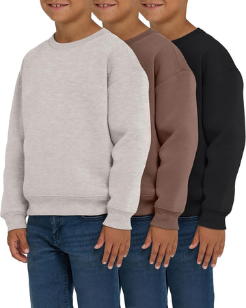 3 Pack Boys Sweatshirts Long Sleeve Boy Crewneck Relaxed Soft Essentials Teen Pullover Sweaters For Youth Kids