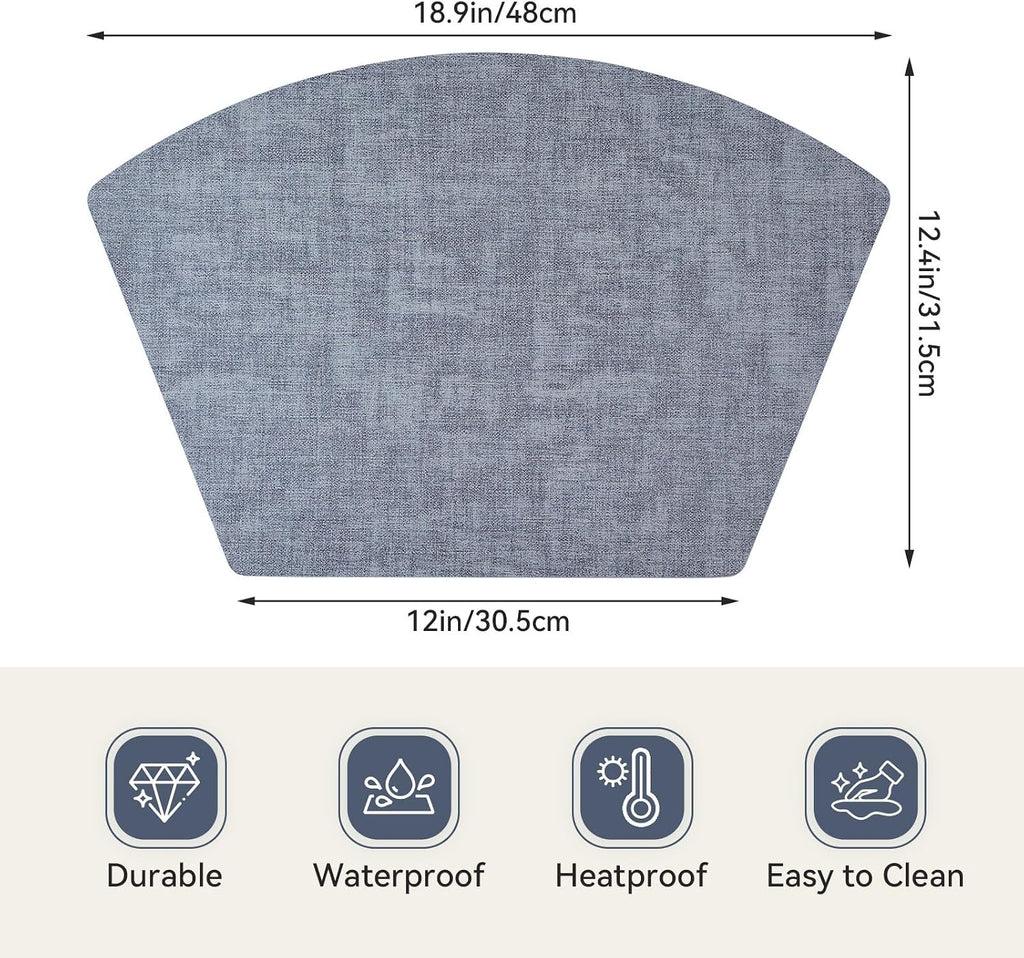 Round Table Placemats, Faux Leather Wedge Shape Place Mats Heat Resistant Wipeable Washable Table Mats - Set of 4