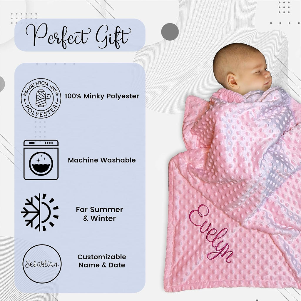 Embroidered Blanket Baby - Beautiful Monogrammed Large Personalized for Boys and Girls Soft Polyester with Custom