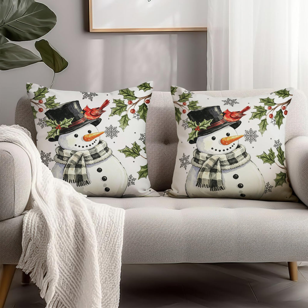 Winter Snowman Pillow Covers 20x20 Inch Holly Pillows Cover 2pcs