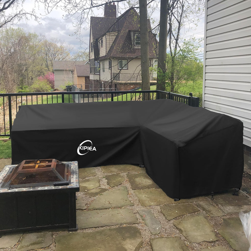Patio L-Shaped Sectional Sofa Cover, 420D Heavy-Duty Oxford Fabric Outdoor Sectional Cover with 6 Windproof Buckles